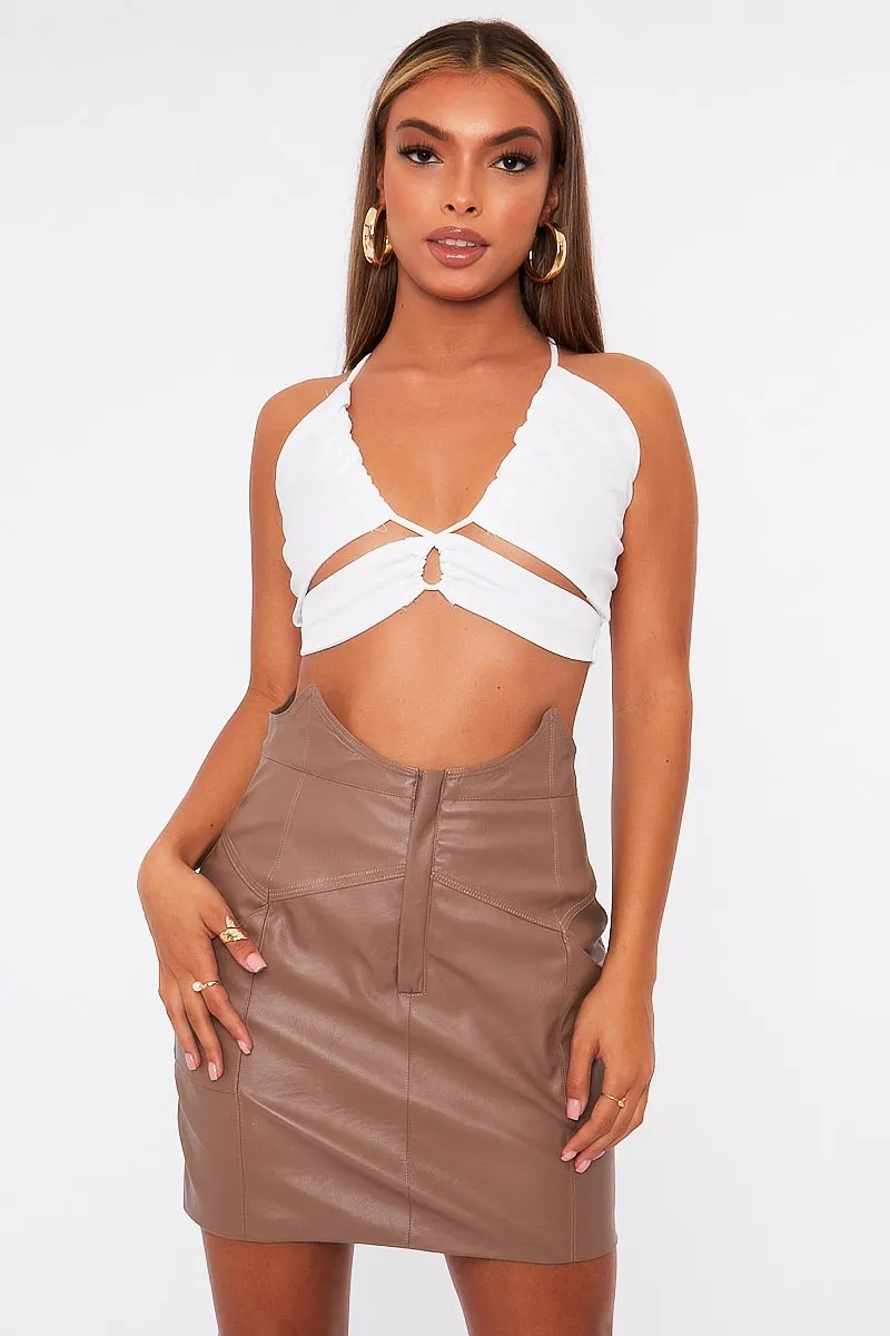 Shirred Detailing White Cut Out Crop Top -Lanai