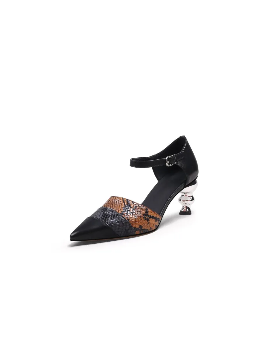Smiley Patterned Detail Belted Women'S Heeled Pump - Brown