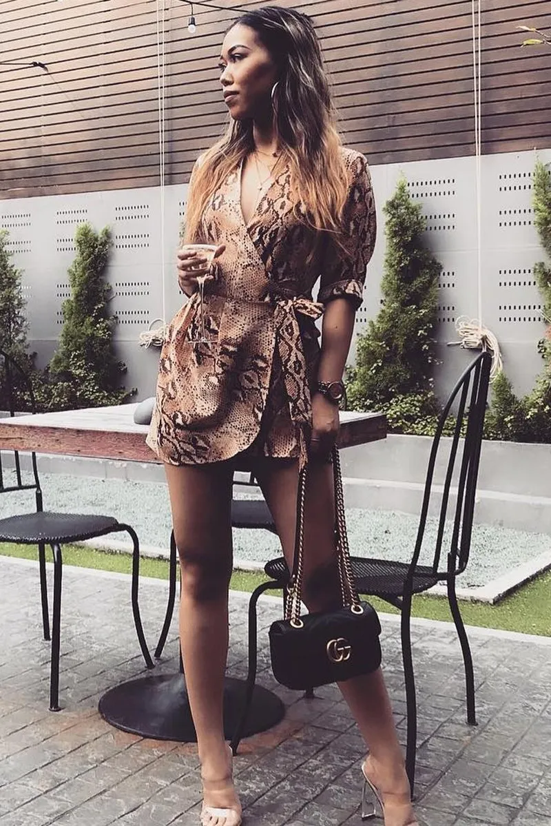 Snake Print Wrap Plunge Playsuit - Aasha