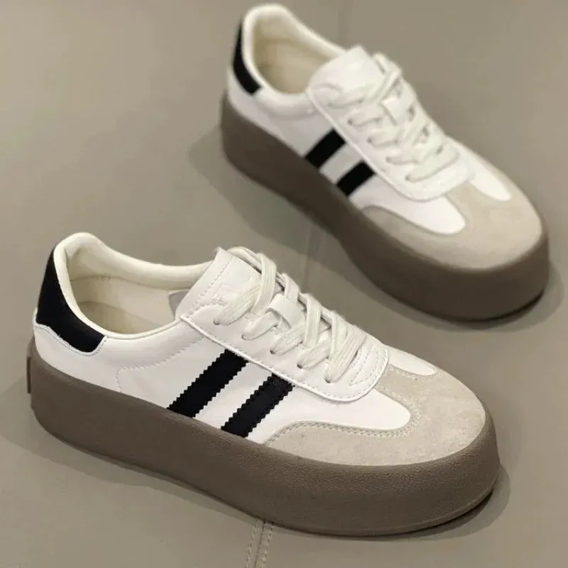 Sports Shoes - Thick Sole Casual Board Shoes for Women, New Cowhide, Soft Sole Inside, Increased Height Training Shoes