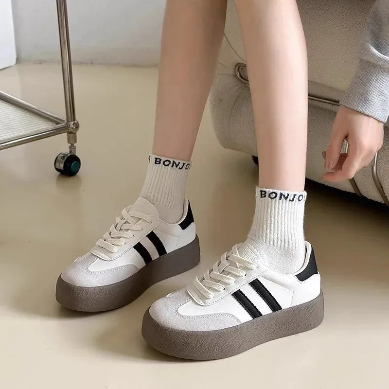 Sports Shoes - Thick Sole Casual Board Shoes for Women, New Cowhide, Soft Sole Inside, Increased Height Training Shoes
