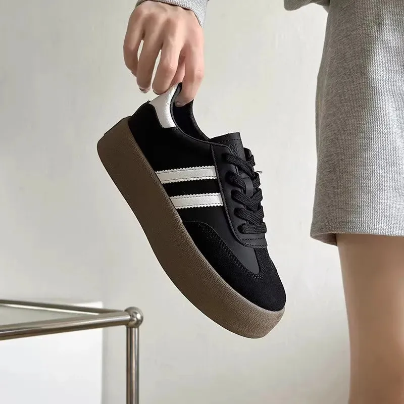 Sports Shoes - Thick Sole Casual Board Shoes for Women, New Cowhide, Soft Sole Inside, Increased Height Training Shoes