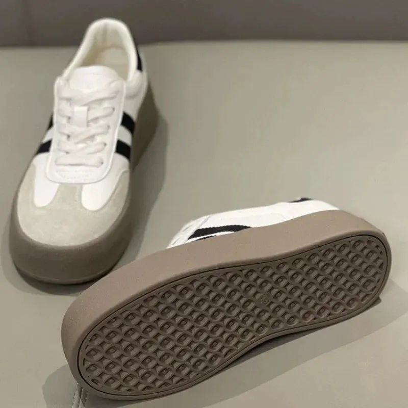 Sports Shoes - Thick Sole Casual Board Shoes for Women, New Cowhide, Soft Sole Inside, Increased Height Training Shoes