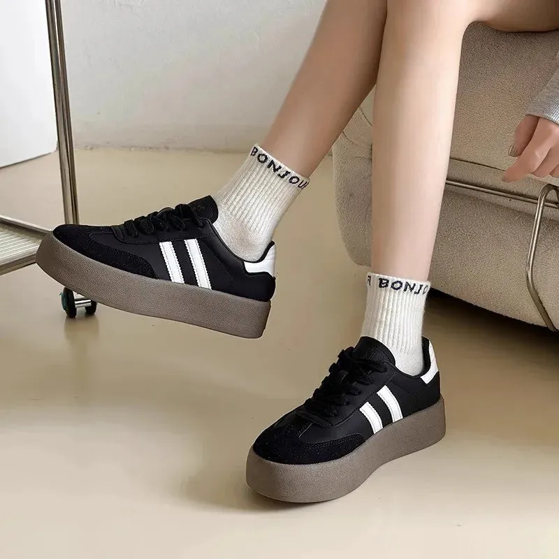 Sports Shoes - Thick Sole Casual Board Shoes for Women, New Cowhide, Soft Sole Inside, Increased Height Training Shoes