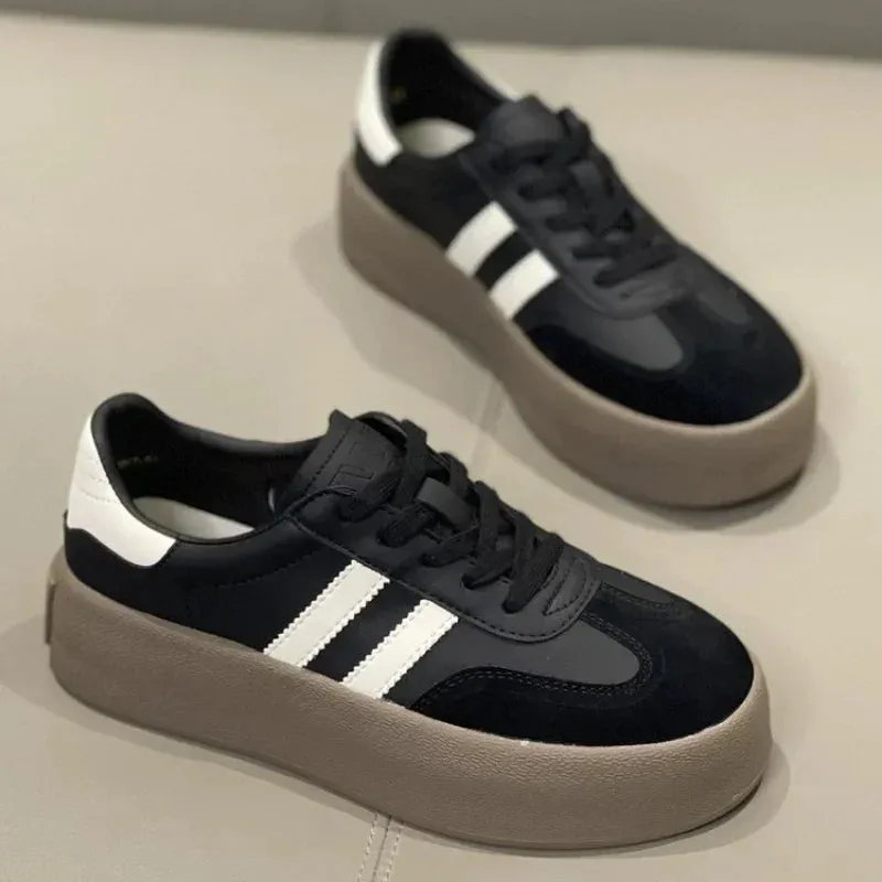 Sports Shoes - Thick Sole Casual Board Shoes for Women, New Cowhide, Soft Sole Inside, Increased Height Training Shoes