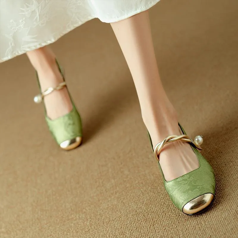 Square Toe Cap Flat Heels