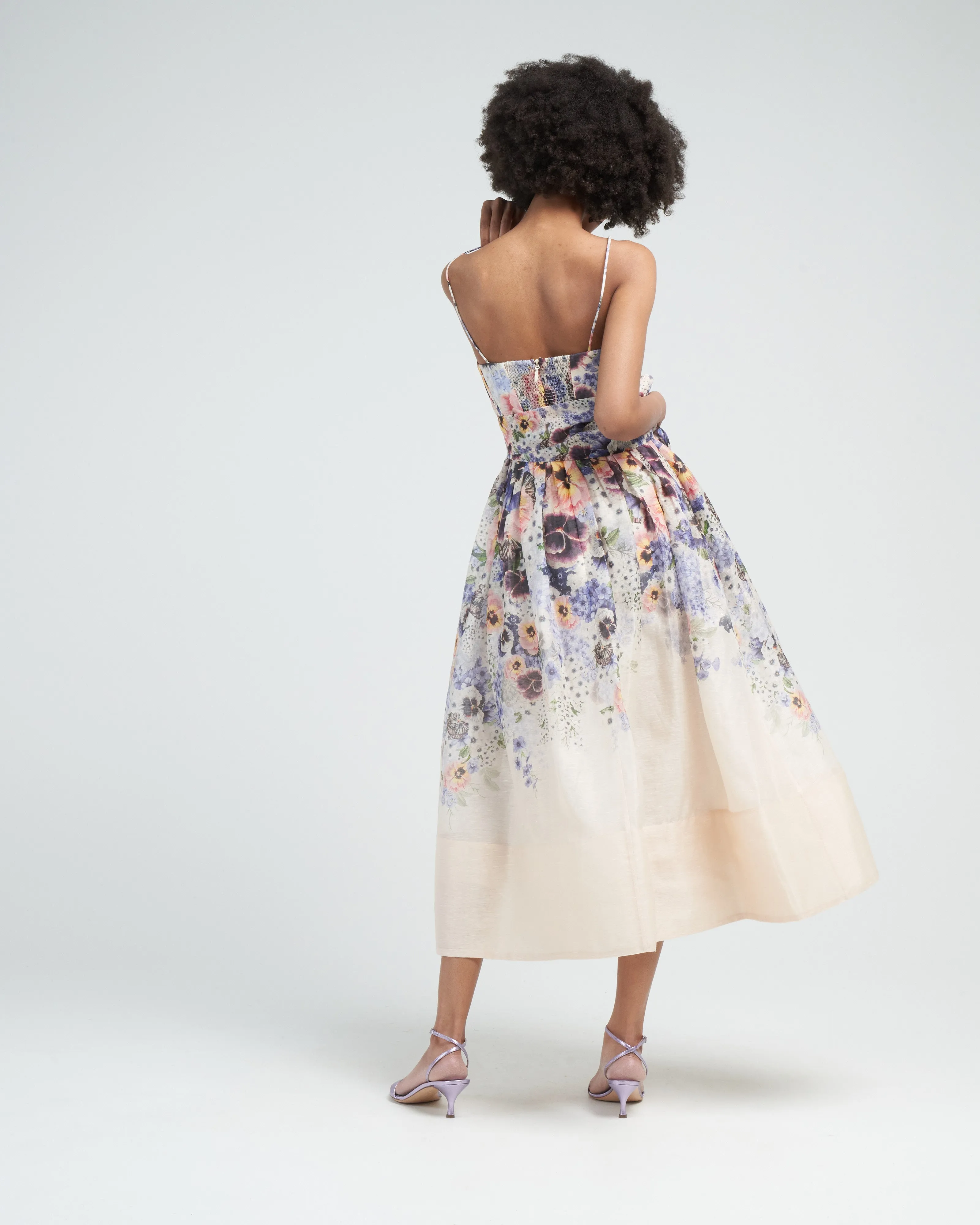 tama corset midi dress - purple pansy print