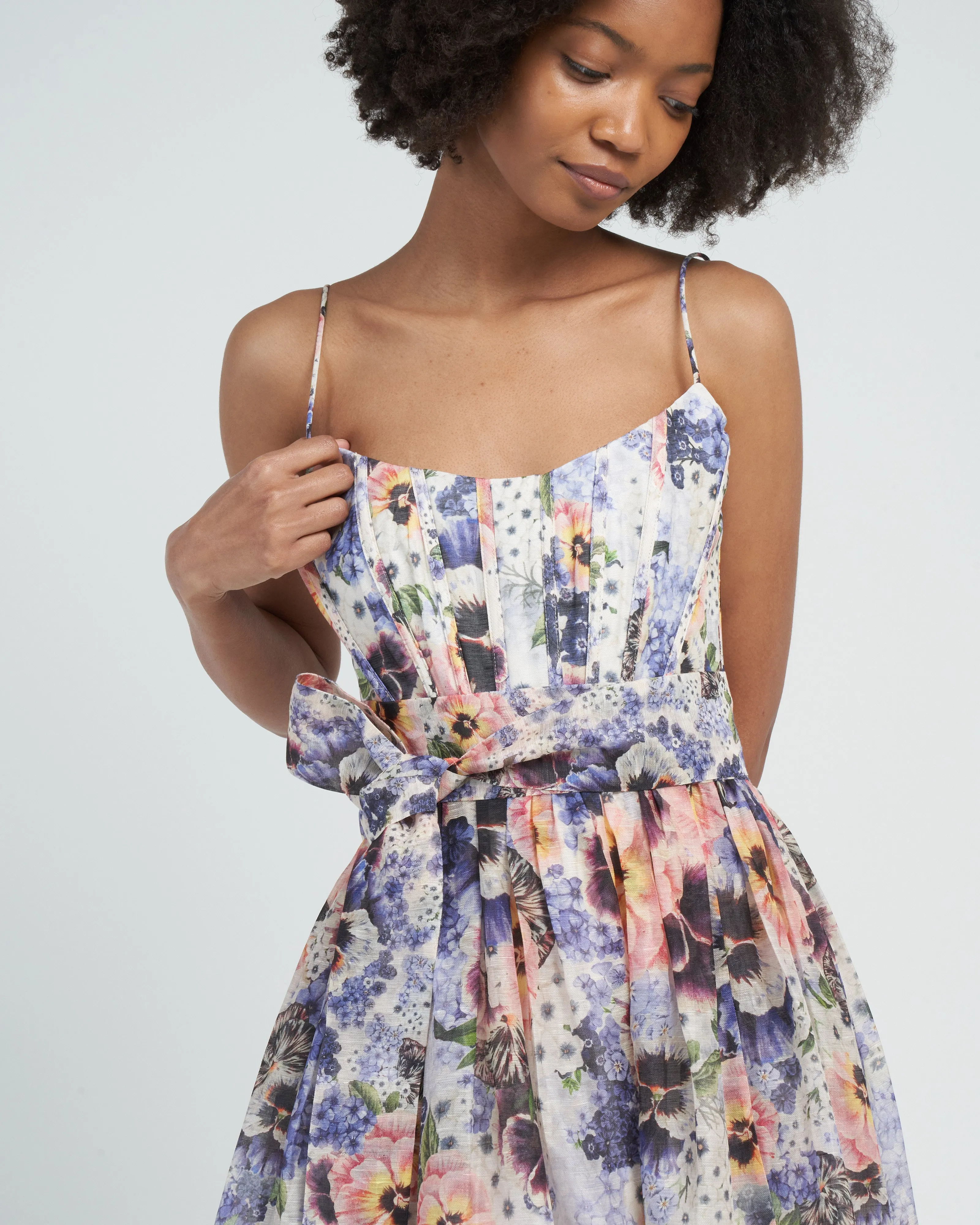 tama corset midi dress - purple pansy print