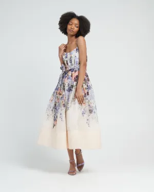 tama corset midi dress - purple pansy print