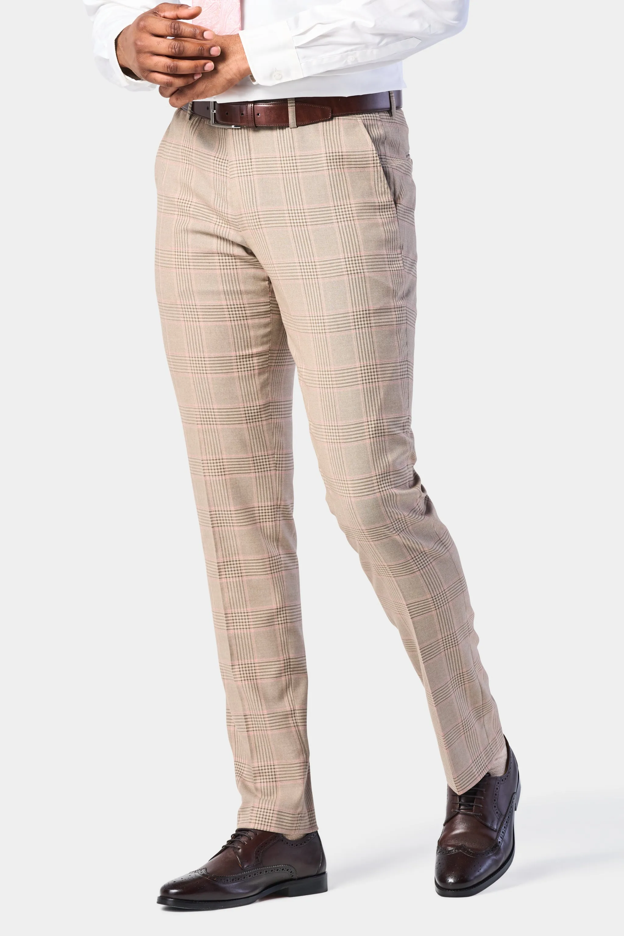 Tan and Pink Plaid 3 Piece Suit