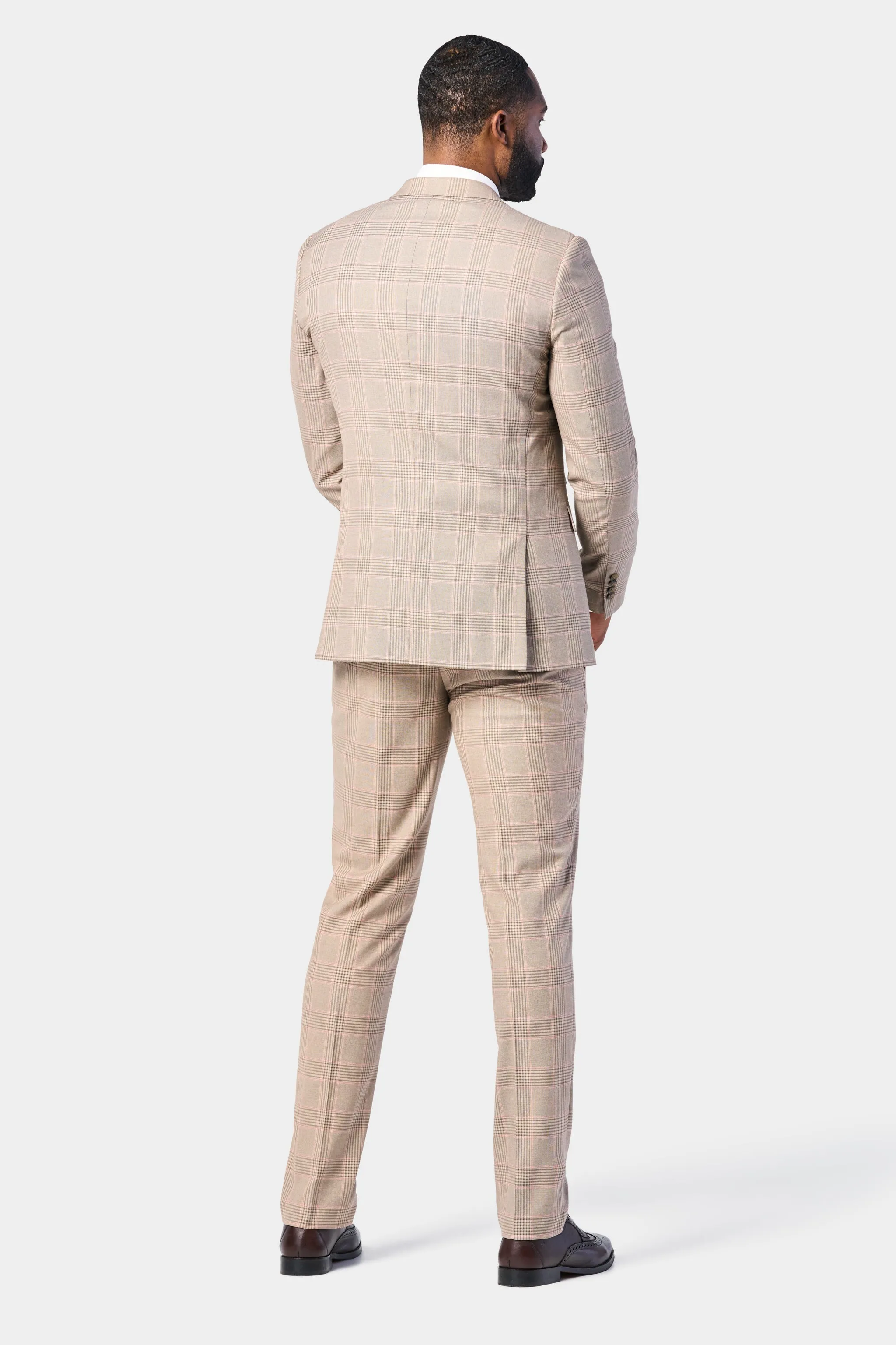 Tan and Pink Plaid 3 Piece Suit