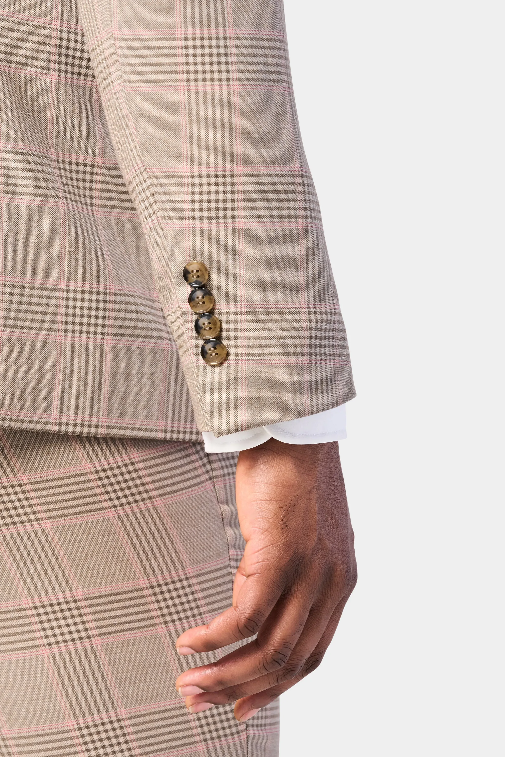 Tan and Pink Plaid 3 Piece Suit