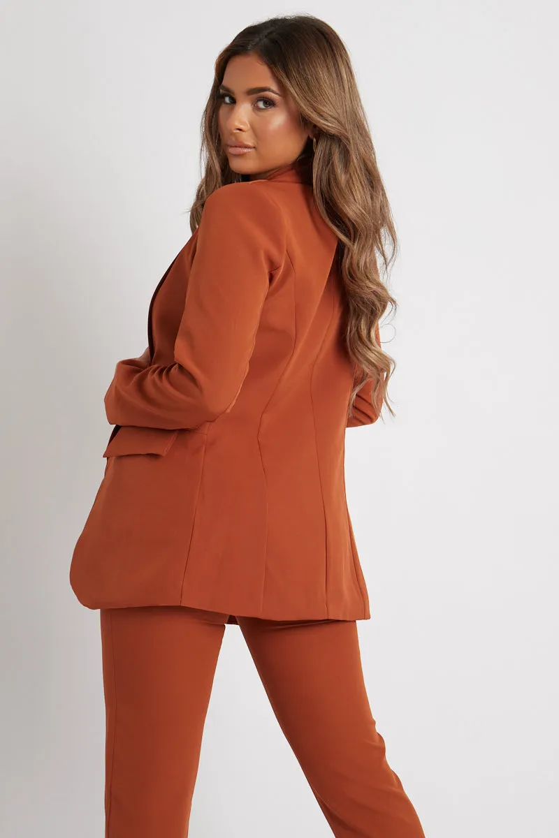 Tan Tailored Blazer And Trouser Set - Raea