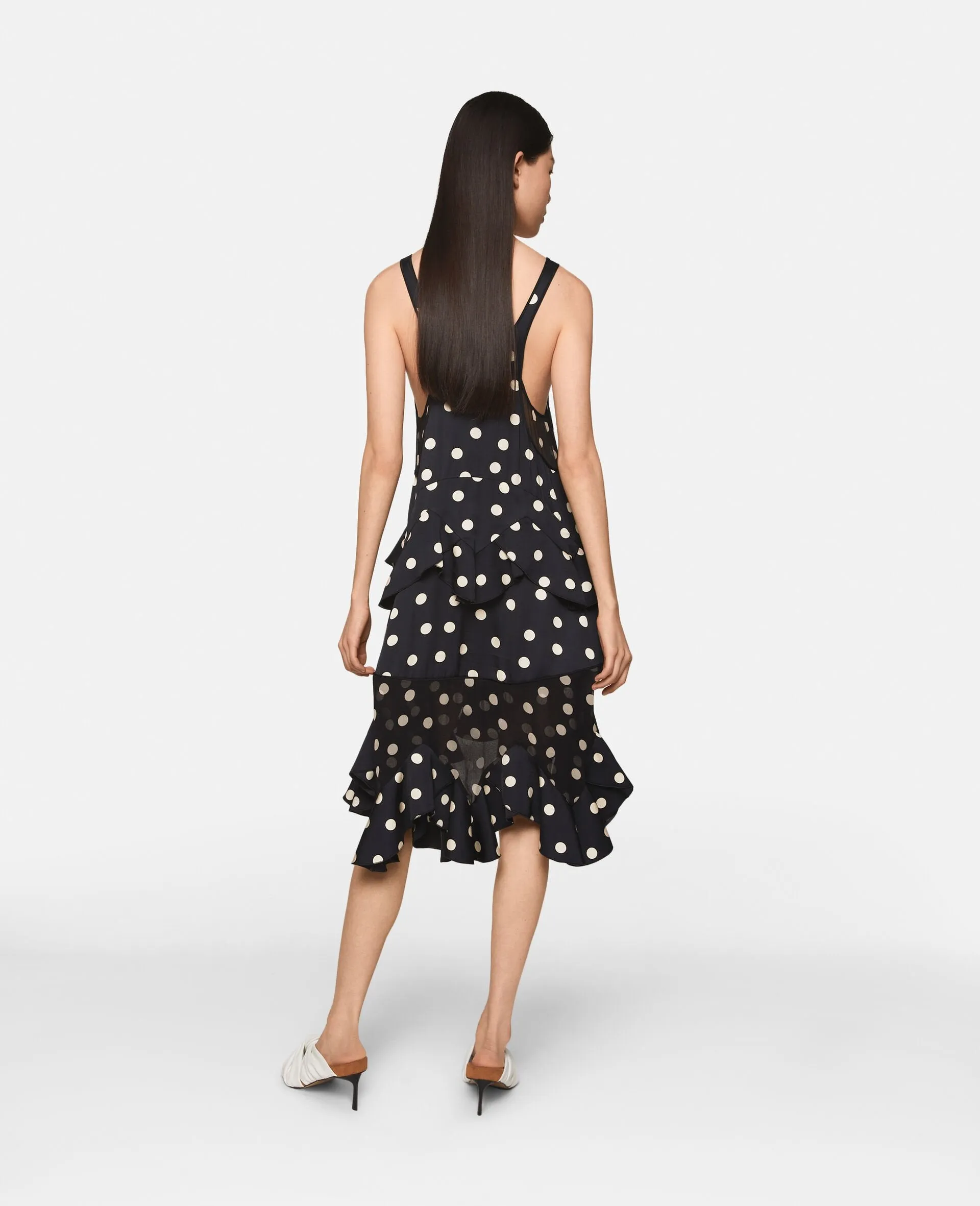 Tiered Ruffled Polka Dot Midi Dress