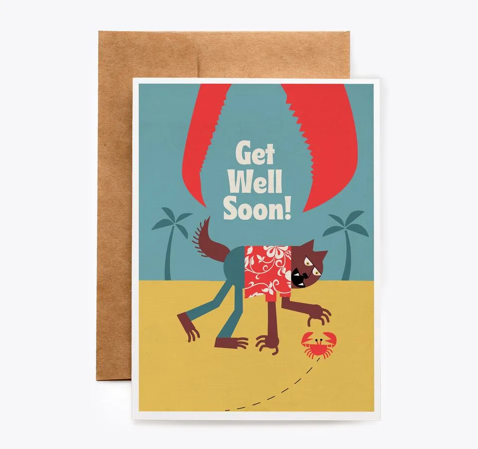 Tiki Werewolf Get Well Card