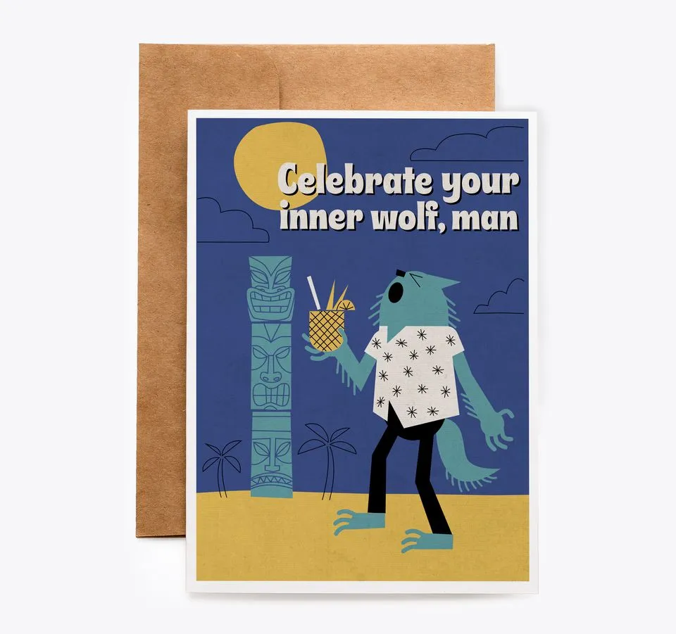 Tiki Wolfman Birthday Card