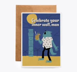 Tiki Wolfman Birthday Card