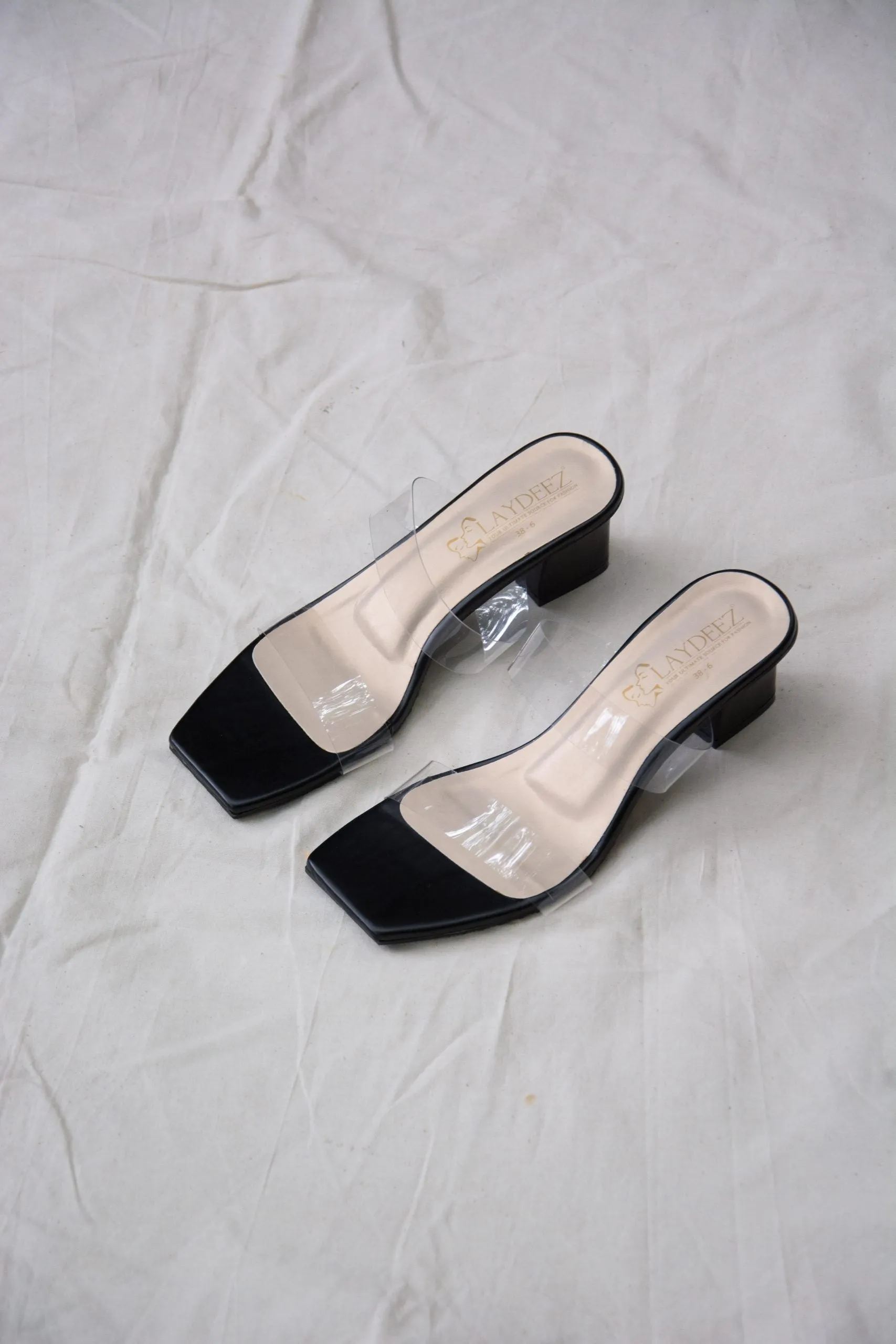 Transparent Two Strap Block Heels