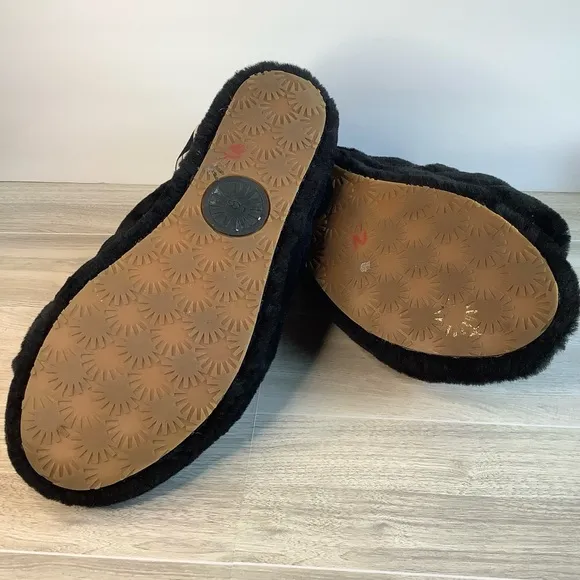 UGG Women's Fluff Yeah Slide Slipper Slingbacks Shearling Black Logo Strap Sz 11