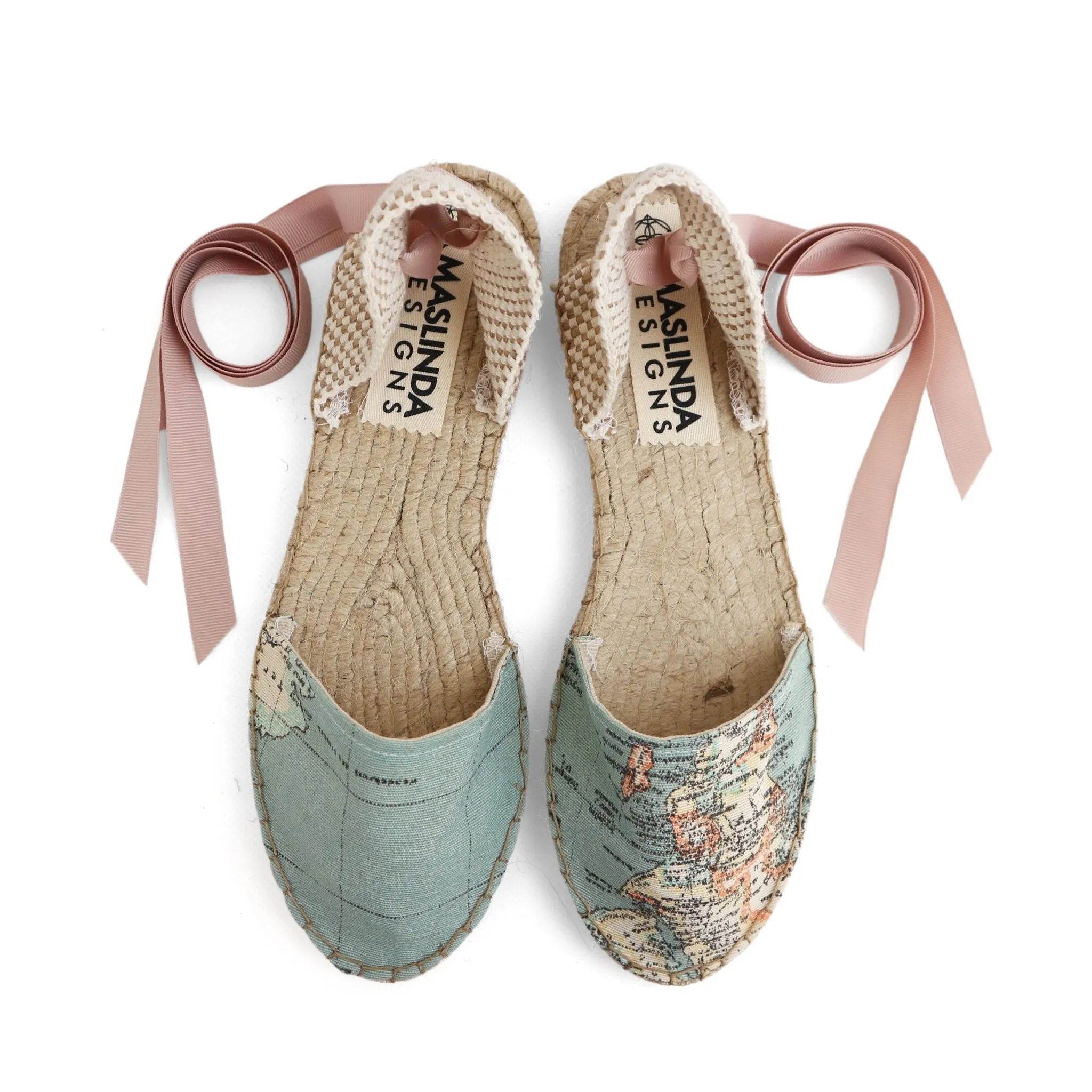 Vegan Espadrilles- World Map Print-Blue-Classic Sole