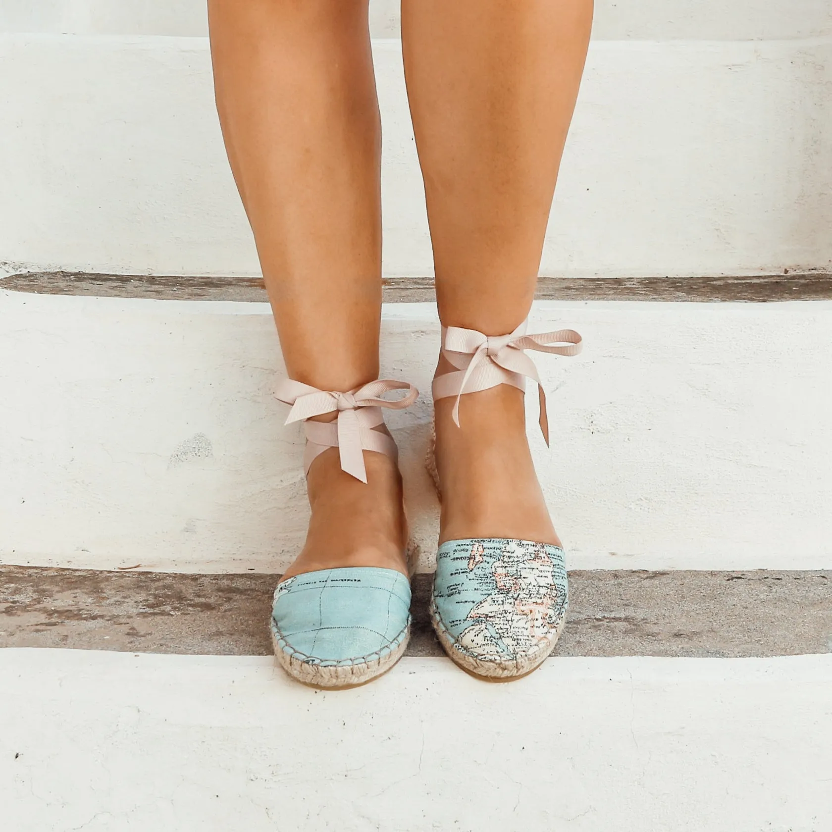 Vegan Espadrilles- World Map Print-Blue-Classic Sole