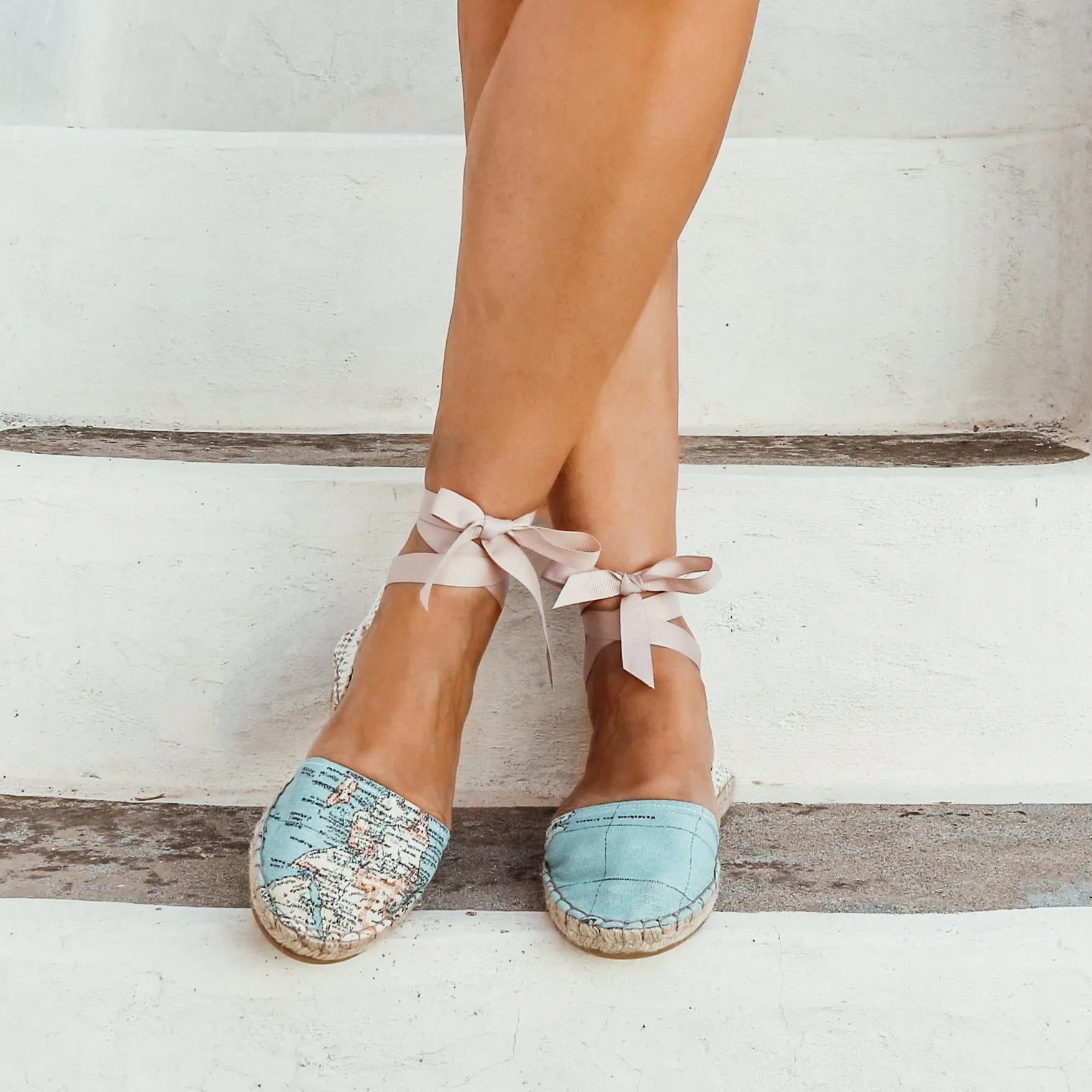 Vegan Espadrilles- World Map Print-Blue-Classic Sole