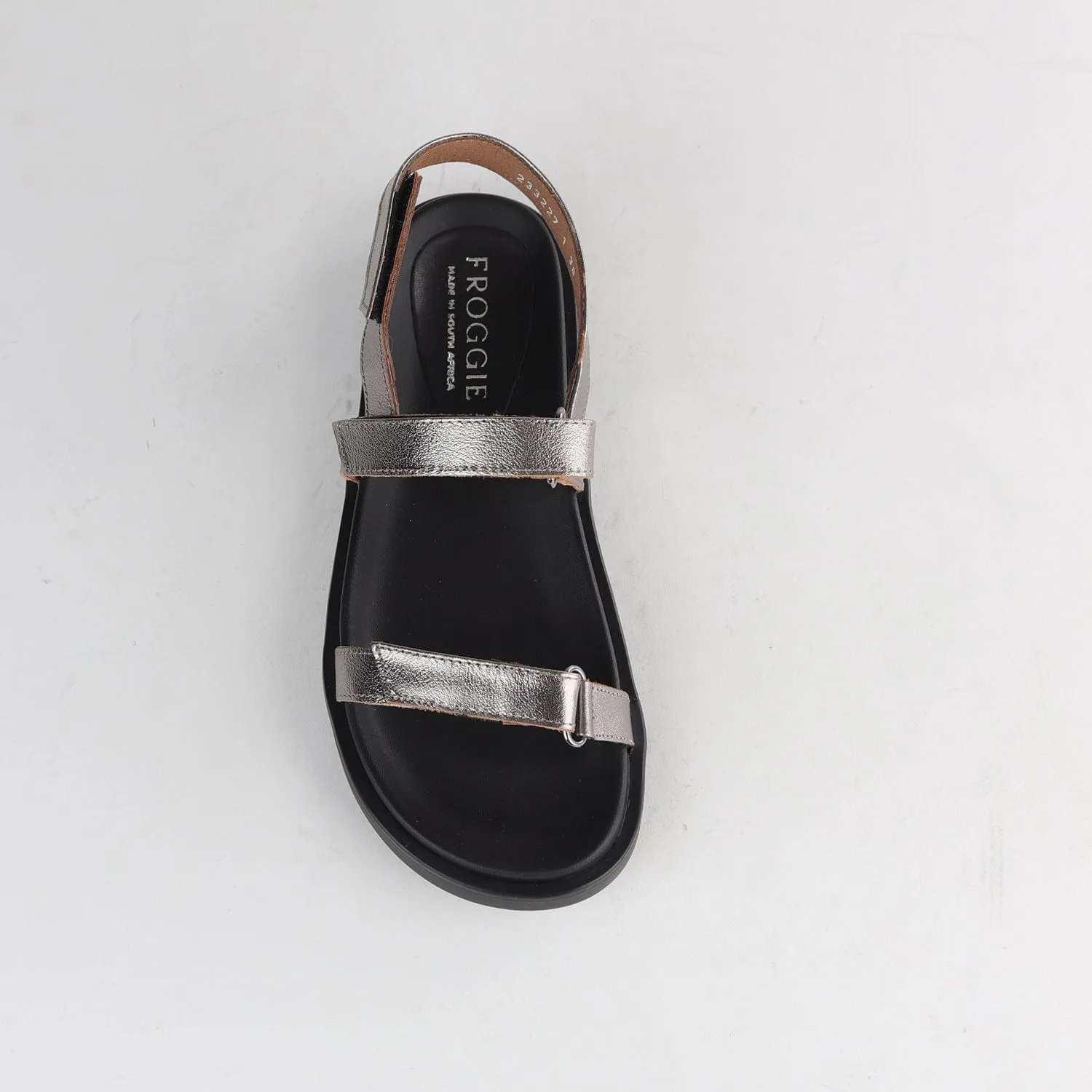 Velcro Leather Strappy Flat Sandal in  Pewter - 12690