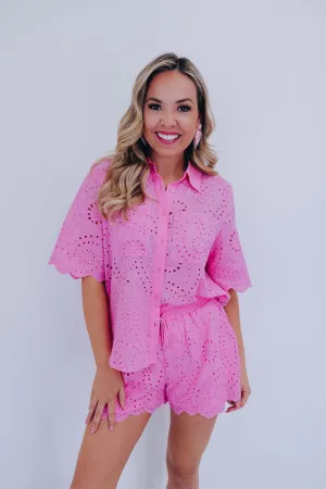 Weekend Breeze Eyelet Short Set - Pink