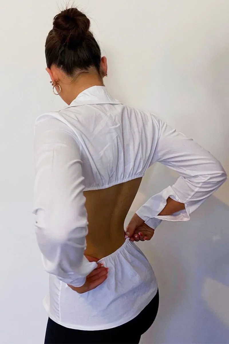 White Backless Cut Out Shirt - Maja