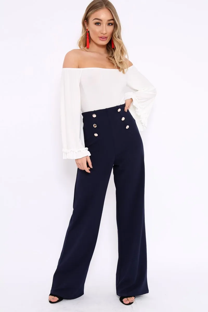 White Bardot Frill Flare Sleeve Bodysuit - Sofiya