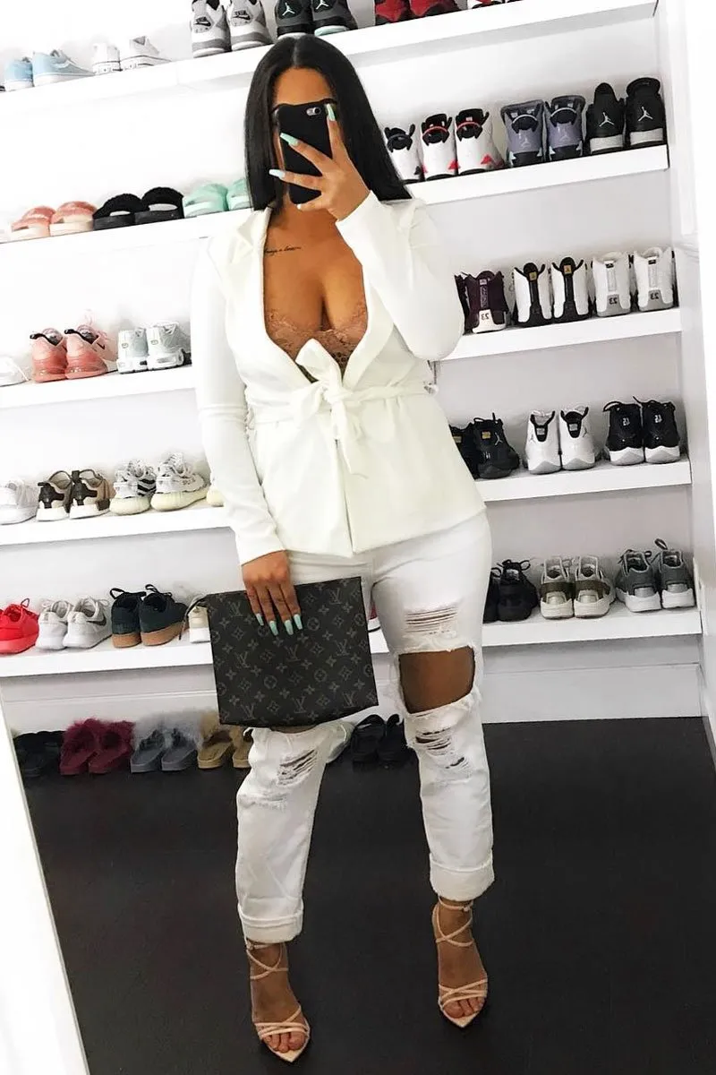 White Belted Blazer - Kenna