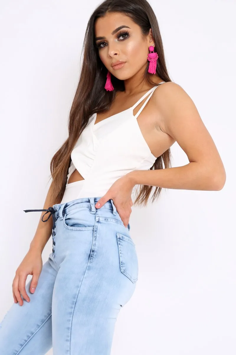 White Cross Over Cut Out Bodysuit - Safia