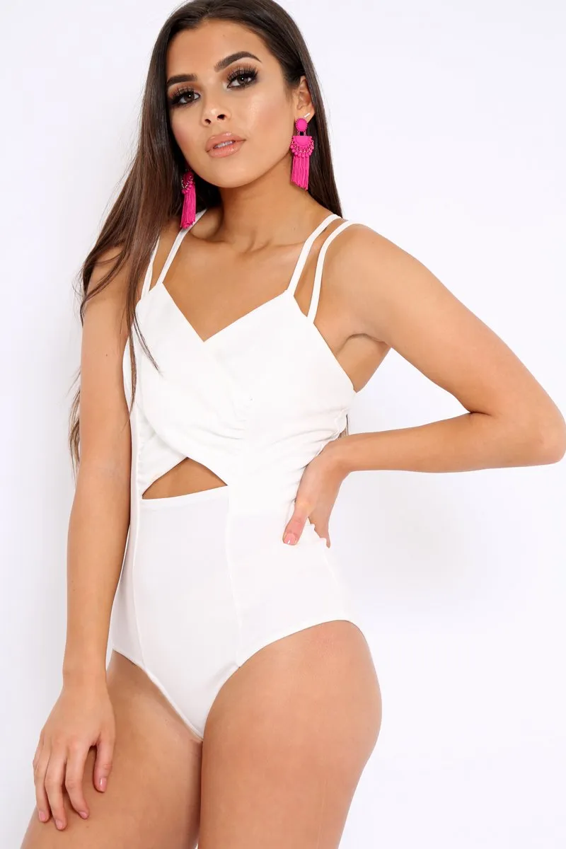 White Cross Over Cut Out Bodysuit - Safia