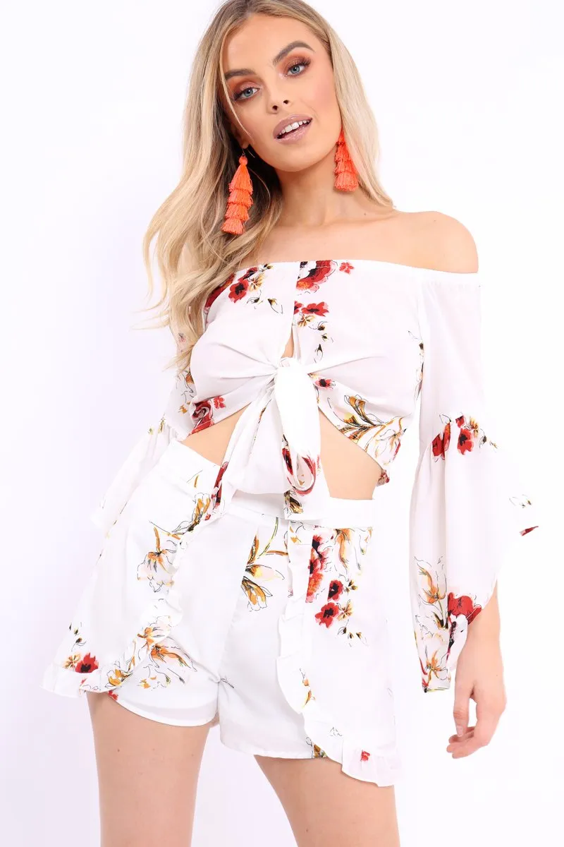 White Floral Crop Top and Shorts Co-ord - Teigan