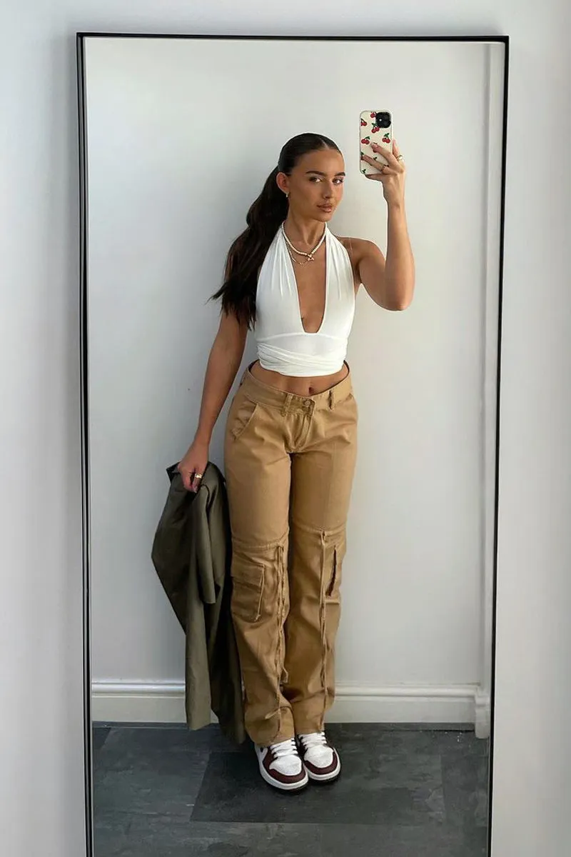 White Halter Neck Slinky Crop Top - Jessabel