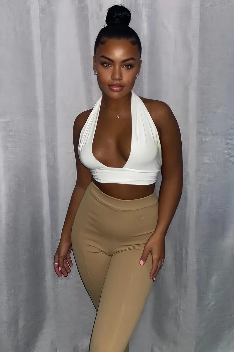White Halter Neck Slinky Crop Top - Jessabel