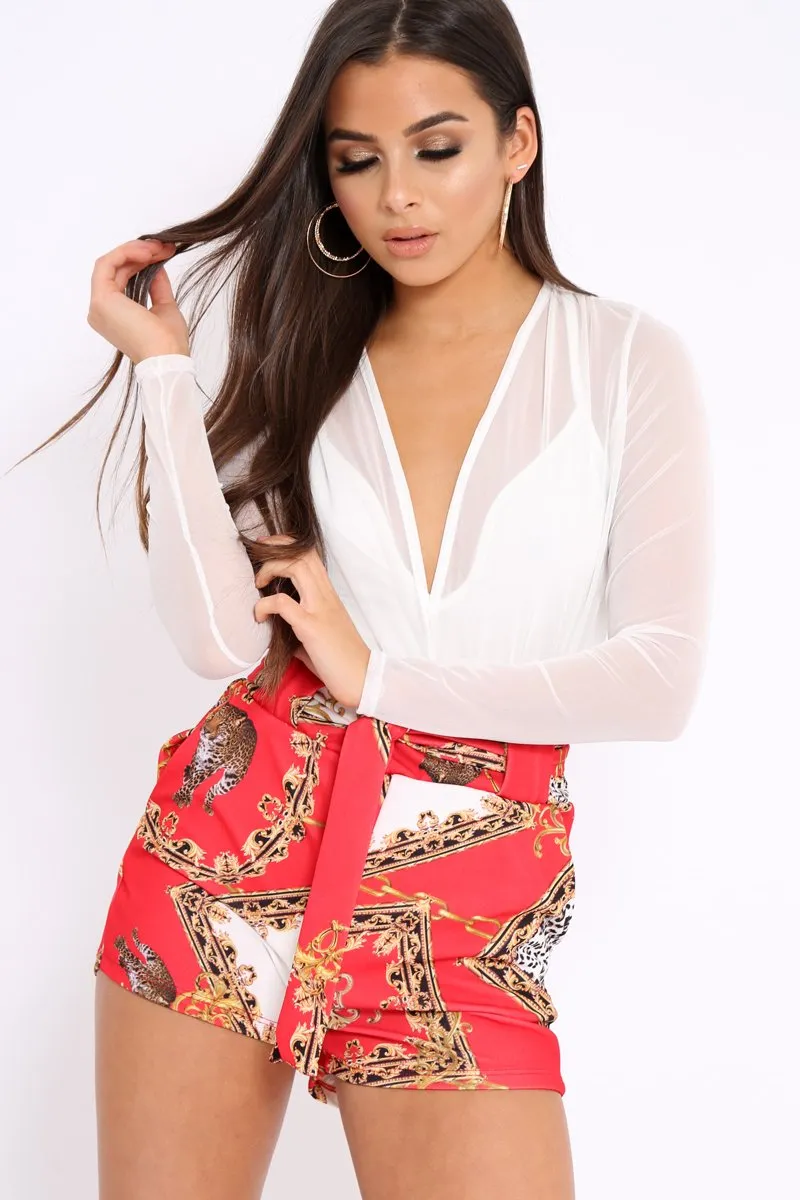 White Mesh Plunge Front Bodysuit - Eyra