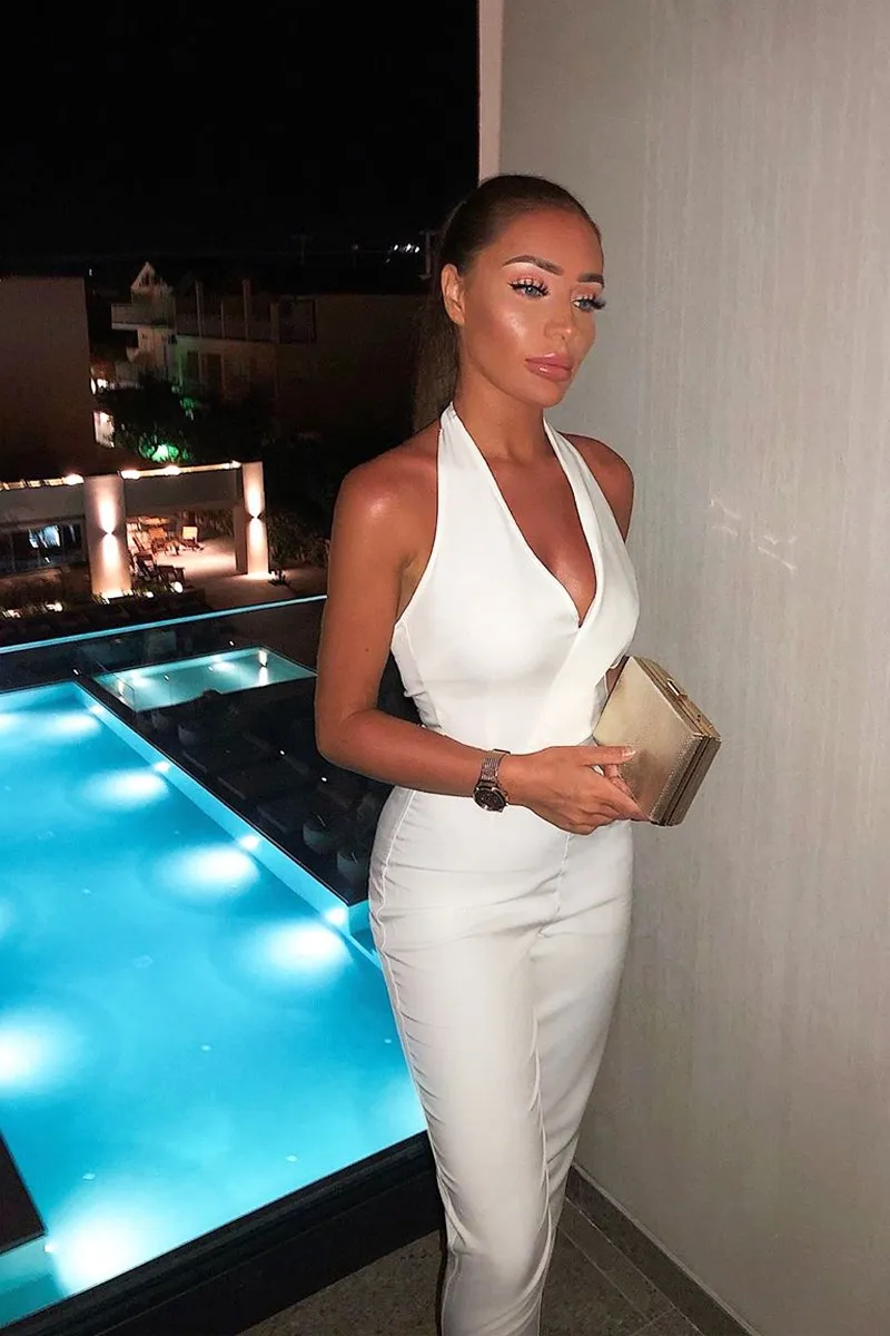White Plunge Front Belted Jumpsuit - Mykel