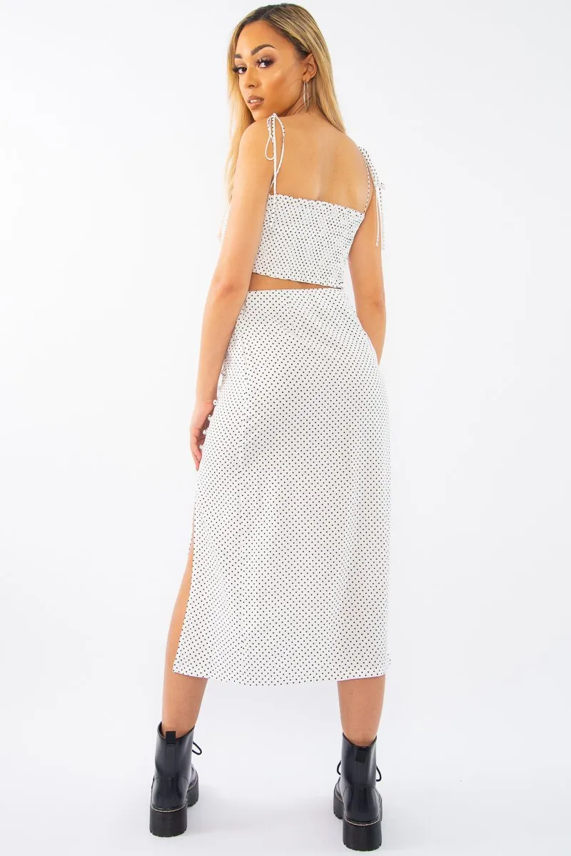 White Polka Midi Skirt and Crop Top Co-ord - Viktoriya