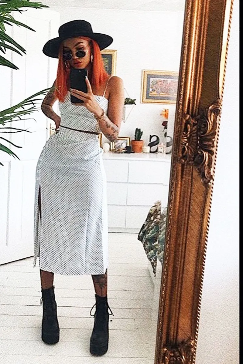 White Polka Midi Skirt and Crop Top Co-ord - Viktoriya