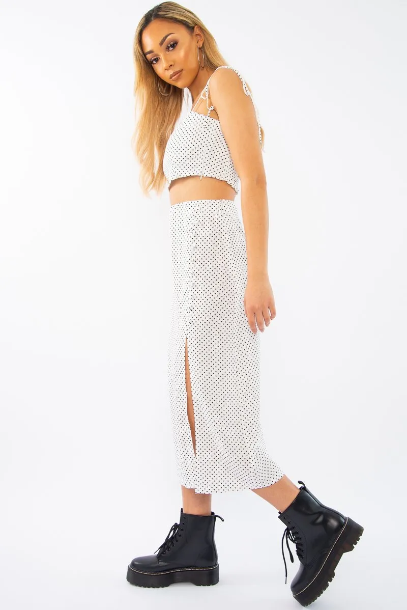White Polka Midi Skirt and Crop Top Co-ord - Viktoriya