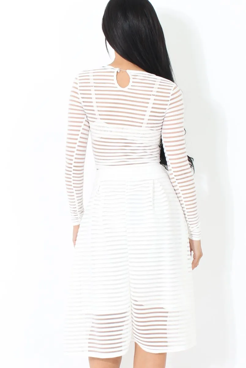 White Semi Sheer Stripe Crop Top - Alix