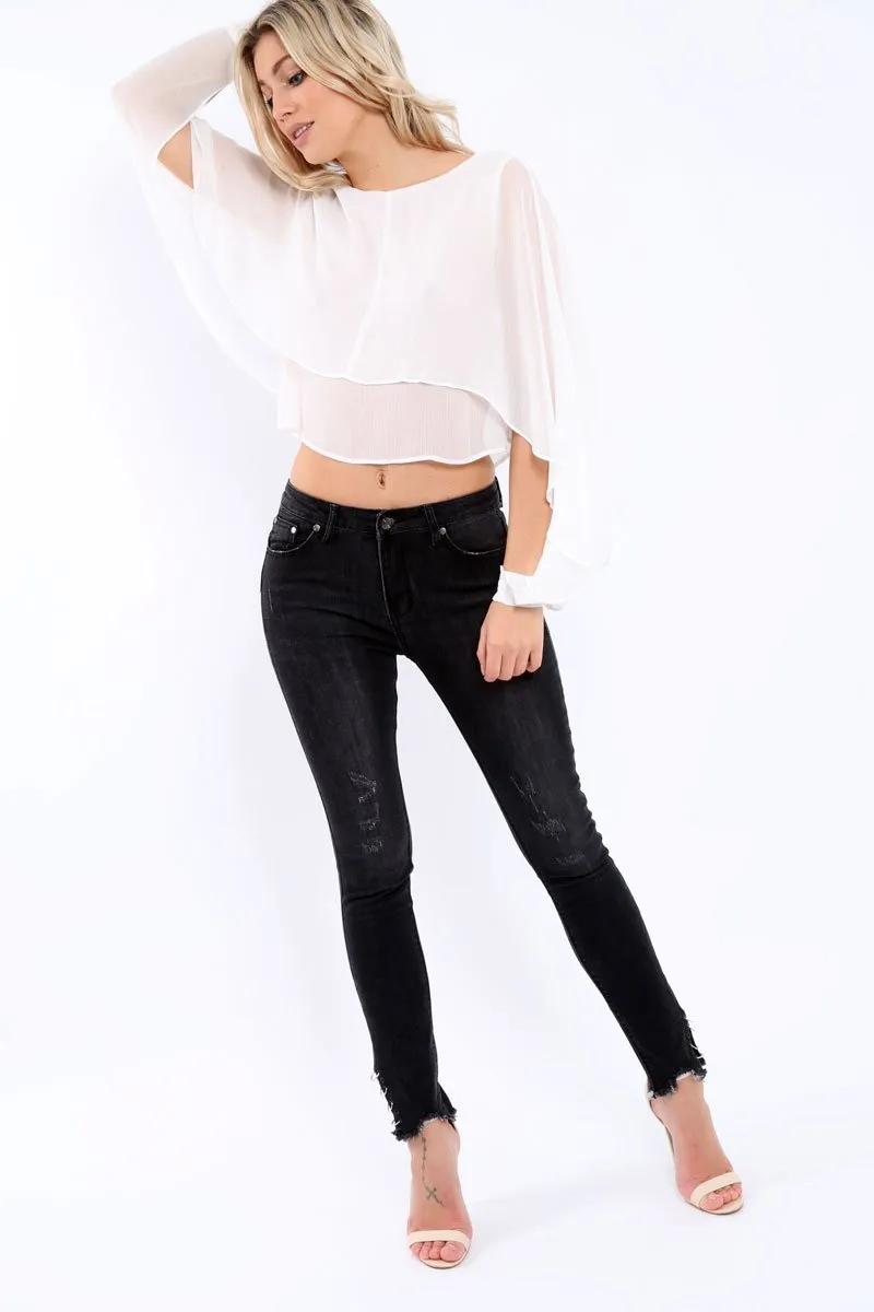 White Sheer Batwing Frill Layer Top - Pip