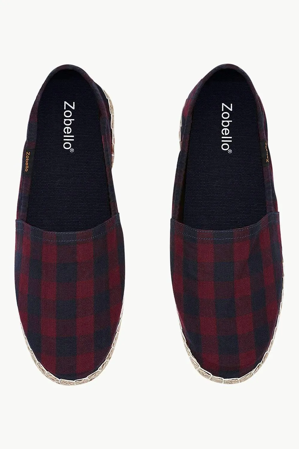 Wine And Navy Checks Elastic Espadrilles