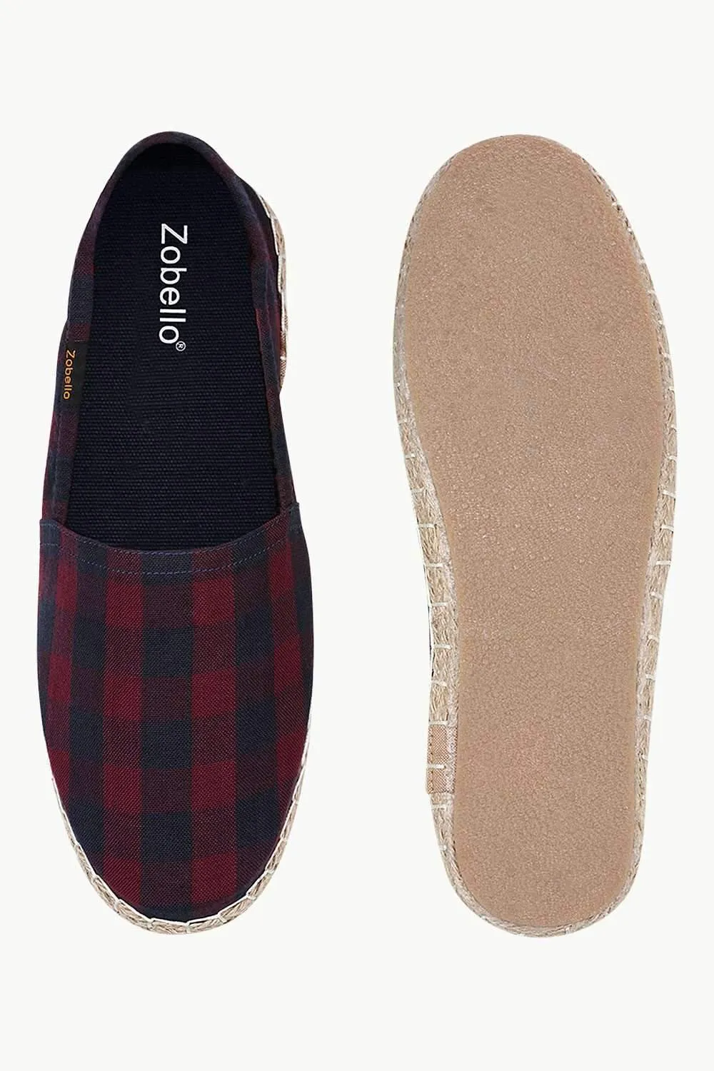 Wine And Navy Checks Elastic Espadrilles