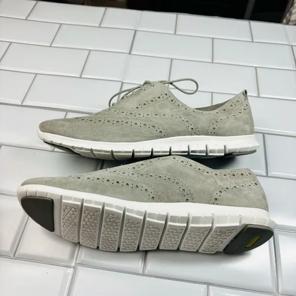 Women's ZERØGRAND Wingtip Oxfords IRONSTONE SUEDE-OPTIC WHITE size 11B