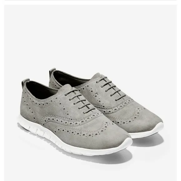 Women's ZERØGRAND Wingtip Oxfords IRONSTONE SUEDE-OPTIC WHITE size 11B