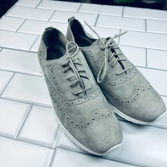 Women's ZERØGRAND Wingtip Oxfords IRONSTONE SUEDE-OPTIC WHITE size 11B