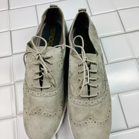 Women's ZERØGRAND Wingtip Oxfords IRONSTONE SUEDE-OPTIC WHITE size 11B