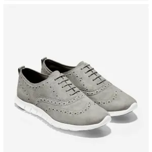 Women's ZERØGRAND Wingtip Oxfords IRONSTONE SUEDE-OPTIC WHITE size 11B